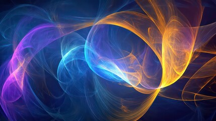 Vibrant abstract curved background with blue and purple waves, golden accents, bright neon colors for creative designs and clean wallpapers.