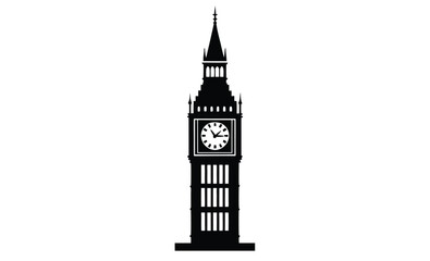 Big Ben clock tower silhouette, big ben clock tower silhouette vector, clock tower silhouette, vector illustration 