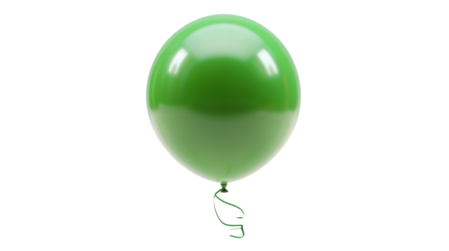 Single green balloon floating with transparent background