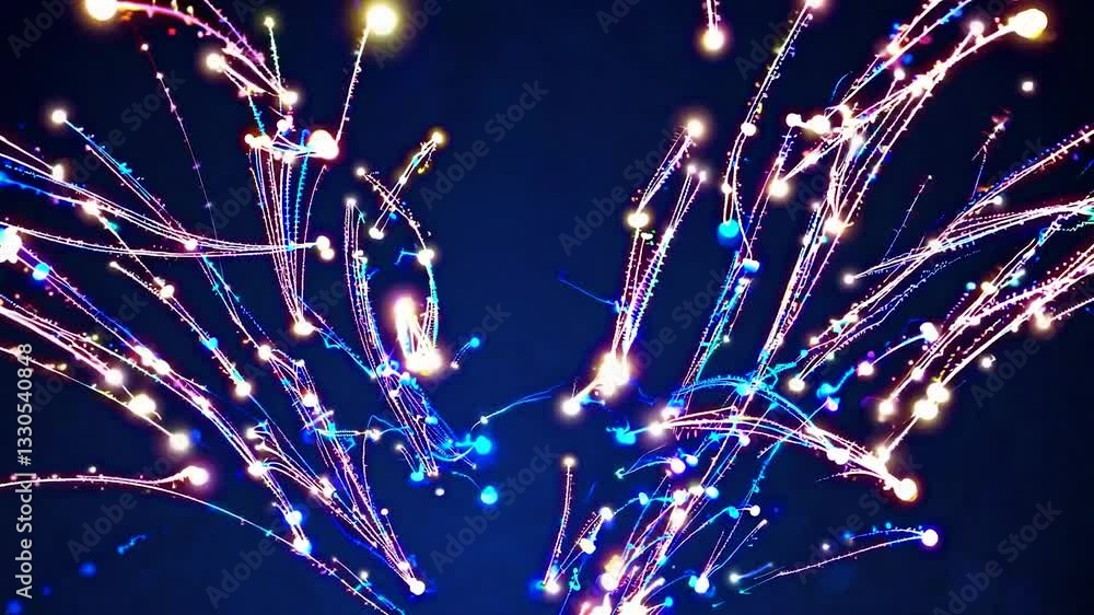 Poster colorful fireworks exploding in the night sky, creating a vibrant and dynamic light show with colorf
