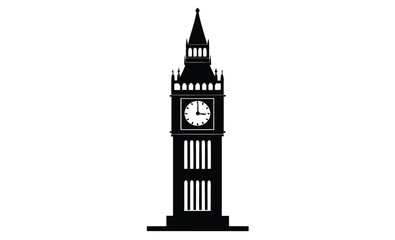 Big Ben clock tower silhouette, big ben clock tower silhouette vector, clock tower silhouette, vector illustration 