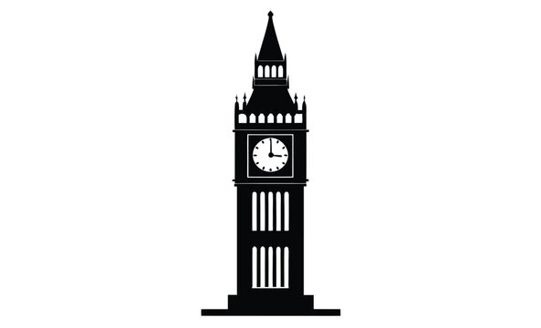 Big Ben clock tower silhouette, big ben clock tower silhouette vector, clock tower silhouette, vector illustration 
