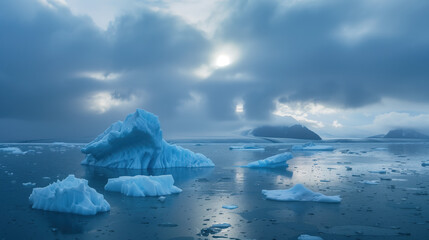 Icy ocean with icebergs 