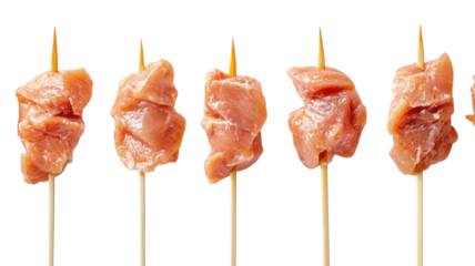 Fresh chicken skewers prepared for grilling at a sunny outdoor barbecue gathering in summer season