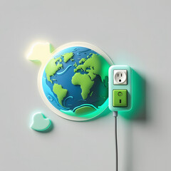 3D Earth glowing with realistic power switch as symbolic Earth hour sticker concept