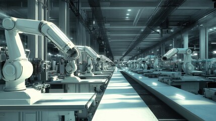 Advanced Industrial Robot Arm Automation in Manufacturing Facility