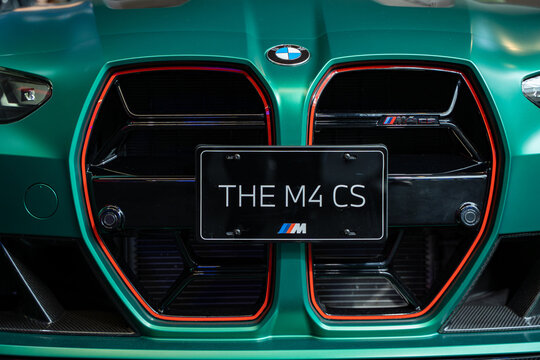 BMW M4 CS automobile at the 2025 Canadian International AutoShow. Toronto, Canada - February 18, 2025.