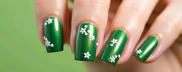 hand with green nail polish