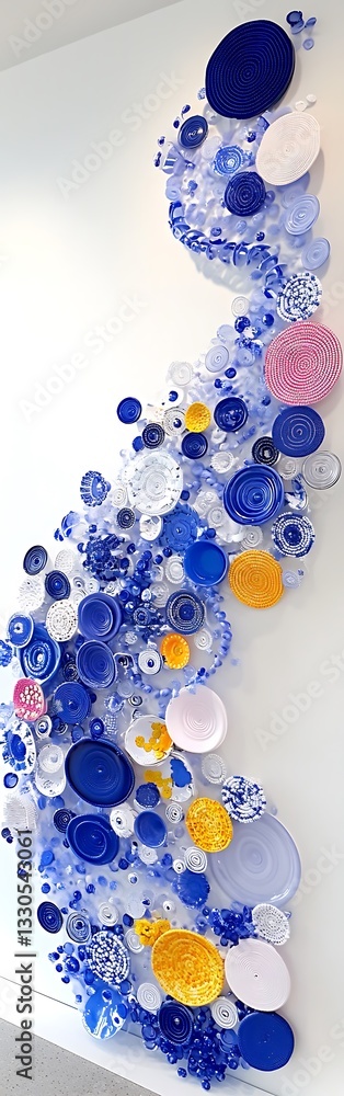 Poster dynamic plate composition creating a visual flow on a white wall surface