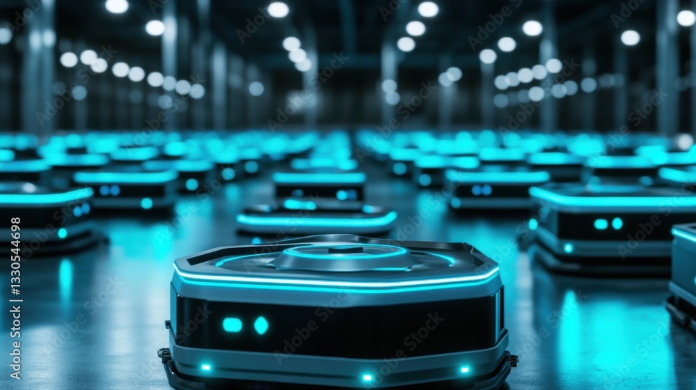 Poster advanced robots in warehouse setting for efficient logistics operations