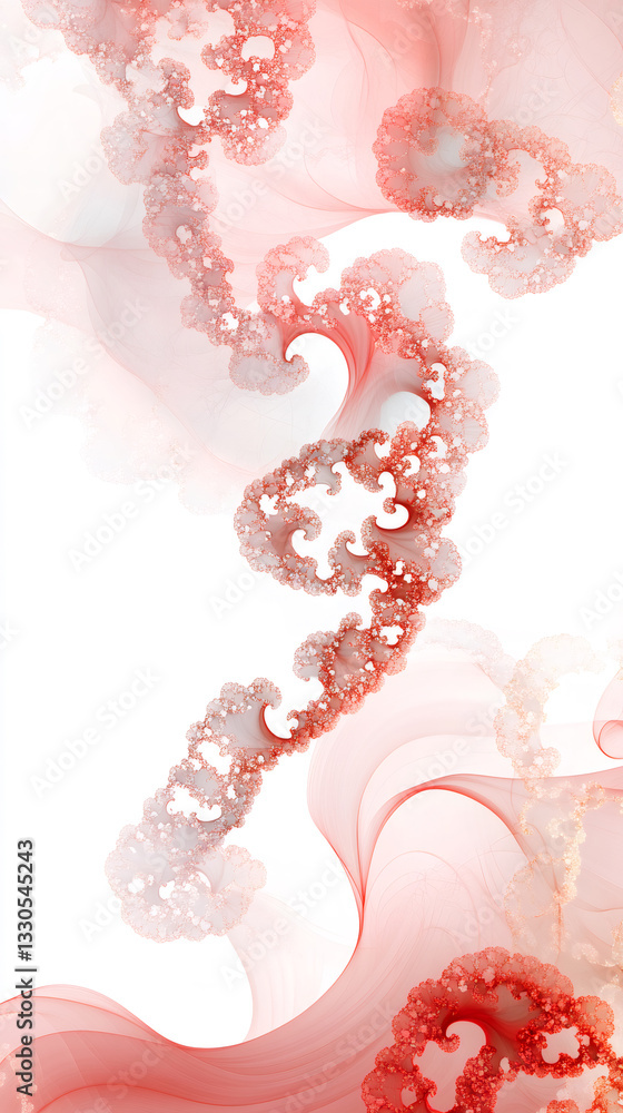 Aufkleber Vibrant red and white fractal waves swirling dynamically, forming elegant geometric patterns for digital design and artistic backgrounds