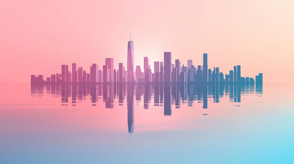 Fototapeta premium New york city skyline reflecting on water at sunset