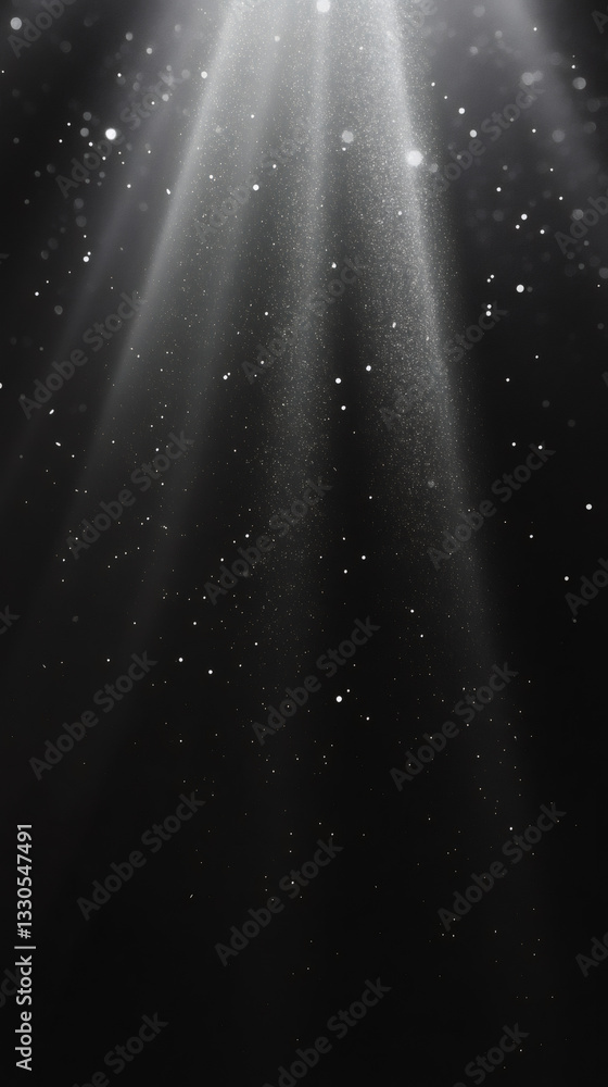 Poster Sunlight filtering through floating dust, casting luminous beams against dark surface