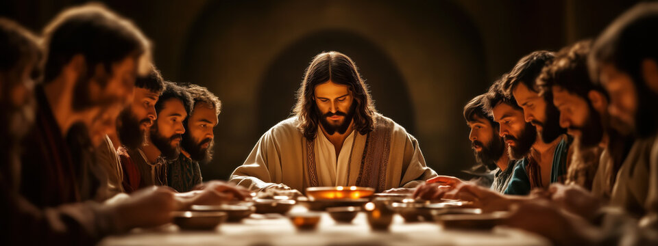 Jesus Christ at Last Supper with 12 Disciples Banner