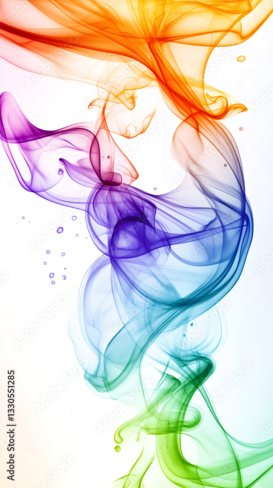 Poster abstract composition of colorful smoke creating beautiful shapes on white background, ideal for webs