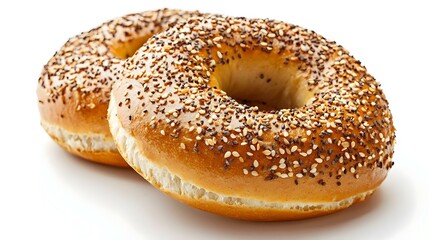 Sesame Bagel on plain white background - product
