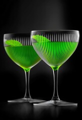 Two elegant absinthe cocktails in textured glasses with mint garnish, set against a dark monochrome background. Luxury cocktail and mixology concept.