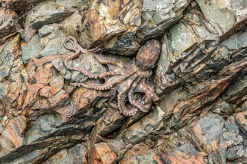 Delicate Octopus Camouflaged Against Rocky Reef