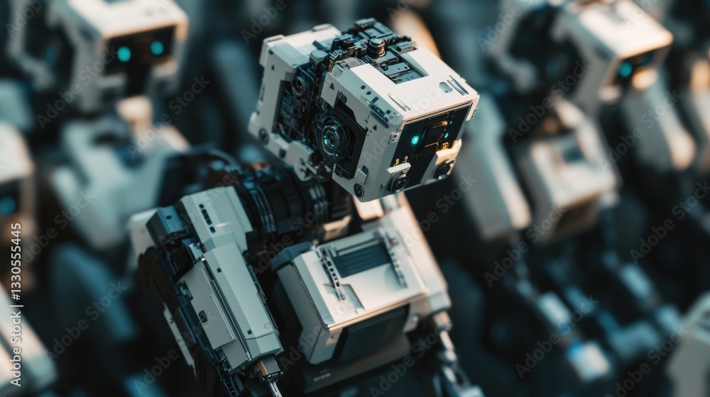 Poster futuristic robots in a high-tech environment with intricate design