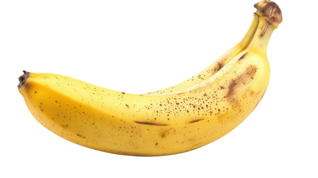 Ripe banana with brown spots isolated on transparent background