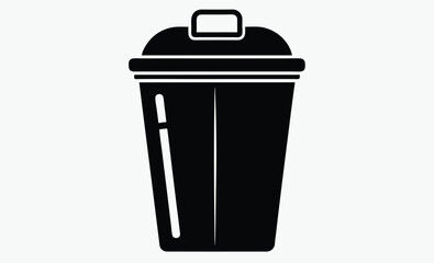 Garbage container icon, simple and unobtrusive Trash Bin dust bin vector silhouette illustration isolated in white background   