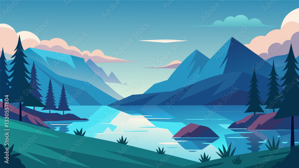 Poster a visualization exercise takes the client to a serene secluded lake surrounded by beautiful mountain