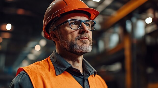 Professional Engineer in Safety Gear at a Steel Factory Workshop