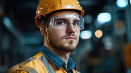 Portrait of Engineer in Safety Gear Inside Modern Workshop Environment