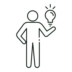 Person with a light bulb representing idea generation, innovation, and creative problem-solving, editable stroke