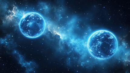 Space background with two planets in a nebula.