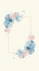 Elegant wedding table number card with blue and pink watercolor splashes