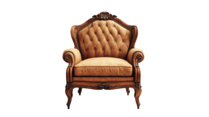 Elegant vintage armchair with tufted upholstery displayed against a neutral background in a minimalist setting