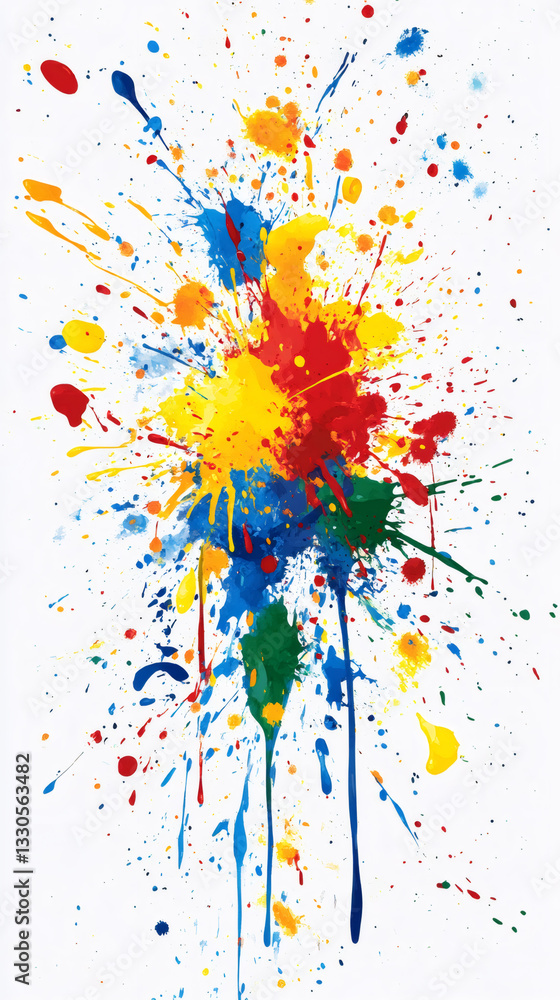 Poster Vivid colors exploding on a white background, forming an energetic and dynamic abstract composition