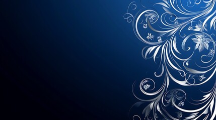 Elegant Silver Floral Design on Dark Blue Background