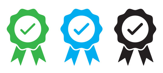 Quality certificate vector icon set in black color. Suitable for apps and website UI designs