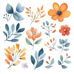 Cute watercolor illustration with floral elements