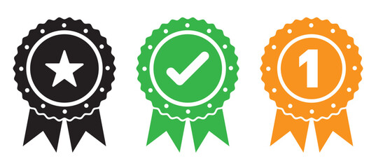 Approved or certified medal icon set collection. Approval check certification badge sign symbolPrint