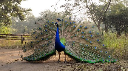 Obraz premium Majestic Peacock Display in a Serene Park