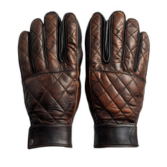 A Pair of Brown Leather Driving Gloves with Quilted Design Isolated on Transparent Background