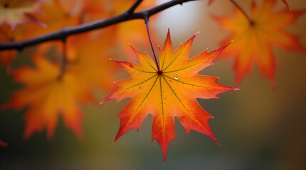 Vibrant Orange Red Maple Leaves Autumn Foliage Close-Up