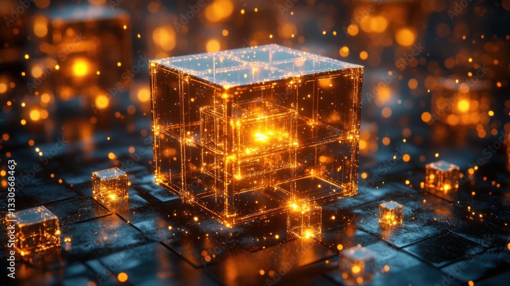 Poster luminous cube: a digital realm of light and data