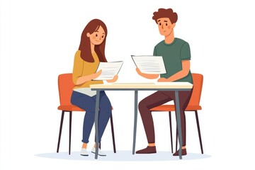 Couple discussing documents over coffee
