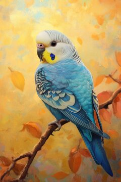 Colorful parakeet sitting on a branch, looking around
