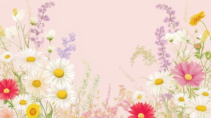 Fototapeta premium Floral Meadow: A Pastel Paradise of Blossoms
