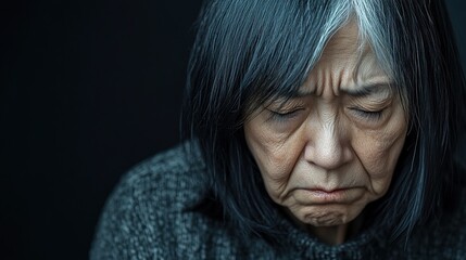 Elderly Asian Woman Appears Upset in Thoughtful Portrait Photography