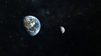 Fototapeta premium In the vastness of space, our planet Earth orbits alongside its celestial companion, the Moon.