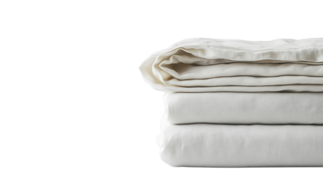 Neatly stacked white linen sheets ready for use in a modern, minimalist setting