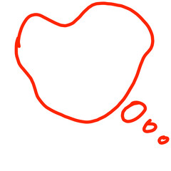 Hand drawn red heart shape with thought bubble containing the expression of surprise or admiration ooo on white background