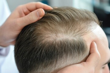 Man's face with hair transplant scars, detailed view