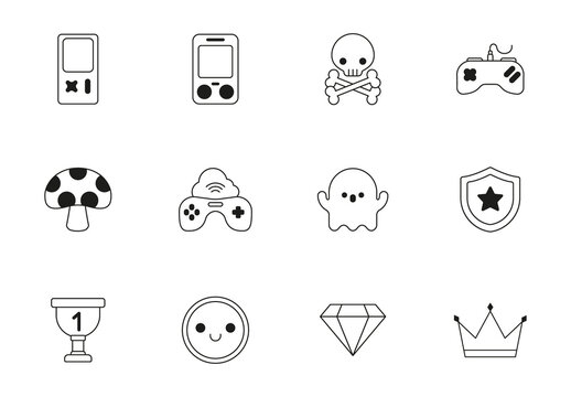 Black and White Gaming Controller Symbols Icons Set